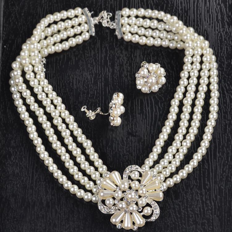 Bridal Four-Row Pearl Necklace & Earrings Set - Wedding & Evening Accessories
Bridal Four-Row Pearl Necklace & Earrings Set - Wedding & Evening Accessories