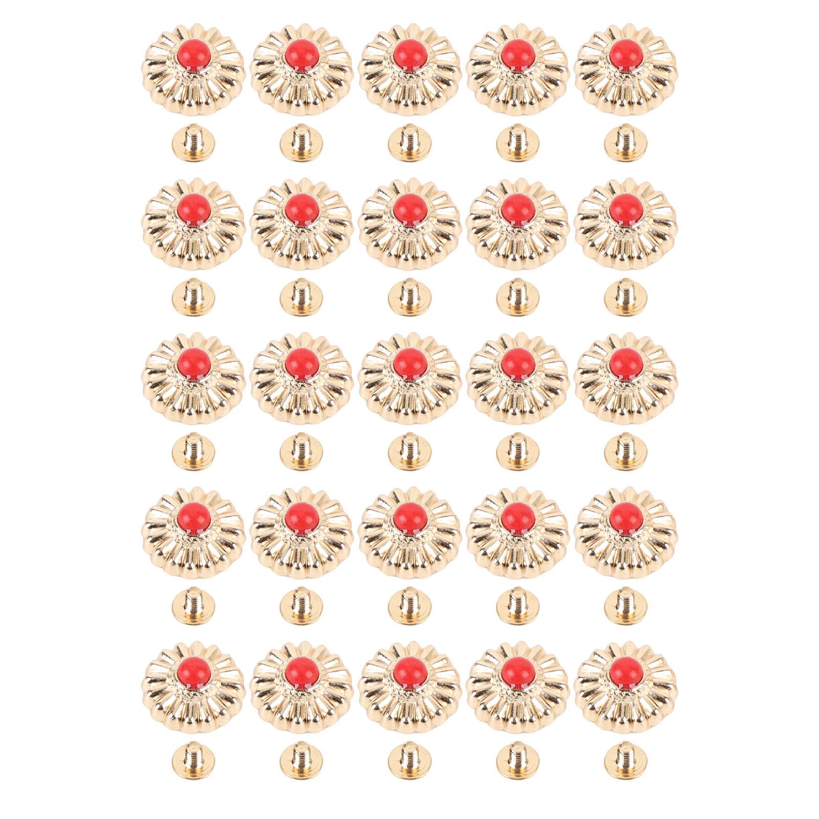 10 Sets Screw Back Buttons 16.5mm Gold Color Daisy Pattern Red Turquoise Decorative Vintage Metal
10 Sets Screw Back Buttons 16.5mm Gold Color Daisy Pattern Red Turquoise Decorative Vintage Metal