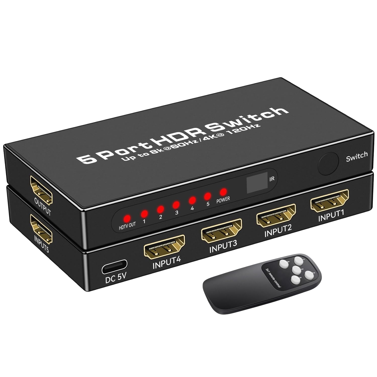 HDMI Switcher HDMI Switcher 5 Inputs 1 Output HDMI Selector Switching Function HDR 48Gbps HDMI HDMI Hub Expansion with Remote 8K@60Hz 4K@120Hz 2.1
HDMI Switcher HDMI Switcher 5 Inputs 1 Output HDMI Selector Switching Function HDR 48Gbps HDMI HDMI Hub Expansion with Remote 8K@60Hz 4K@120Hz 2.1