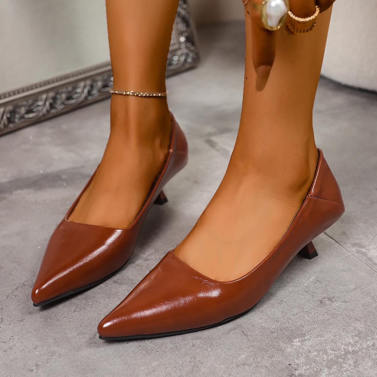 Премиальные туфли-лодочки на высоком каблуке с острым носком из мягкой кожи 2025 весна и осень новая коллекция, профессиональная рабочая обувь для офиса, женские шпильки 41 коричневый