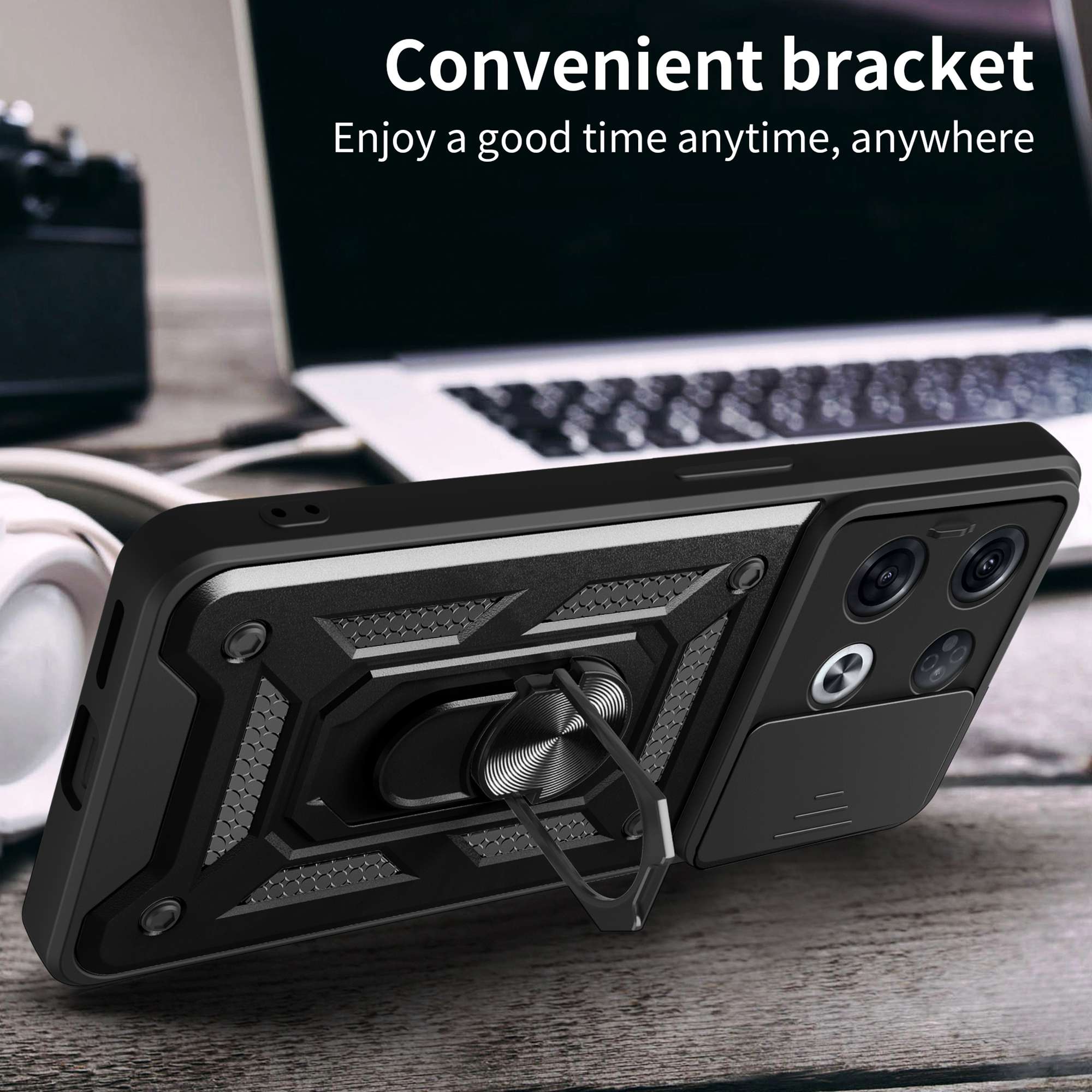 For Oppo Reno8 Pro 5G (Global Version) Ring Kickstand PC+TPU Cover Anti-drop Phone Case with Slide Camera Protector Black
For Oppo Reno8 Pro 5G (Global Version) Ring Kickstand PC+TPU Cover Anti-drop Phone Case with Slide Camera Protector Black