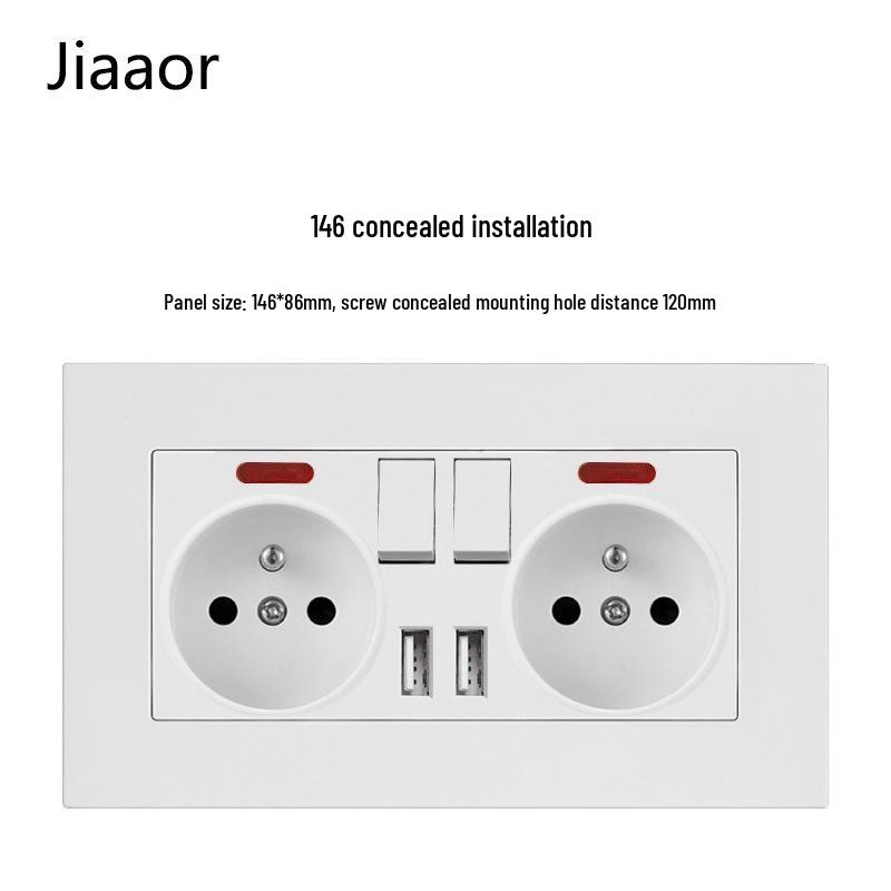 16A Французька подвійна панель вимикача та розетки з USB та Type C, європейський вбудований тип 86, біла
16A Французька подвійна панель вимикача та розетки з USB та Type C, європейський вбудований тип 86, біла