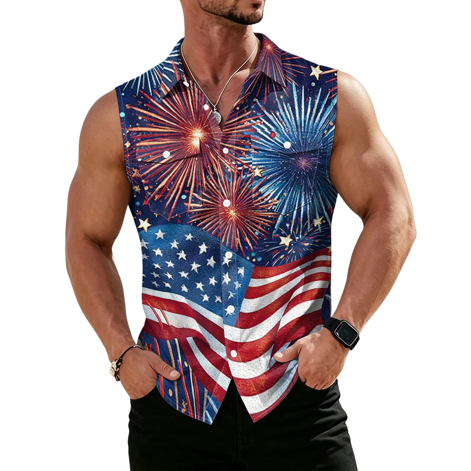 Men s Lightweight Sleeveless Button Front Work Shirt Vest Collar Casual Summer Top with Floral and Flag Print XL
Men s Lightweight Sleeveless Button Front Work Shirt Vest Collar Casual Summer Top with Floral and Flag Print XL