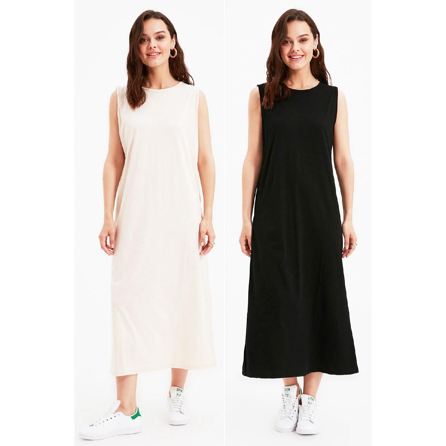 Long Sleeveless Dress Set Of 2 White - Black Plus Size Range 100% Cotton 2XL белый 
Long Sleeveless Dress Set Of 2 White - Black Plus Size Range 100% Cotton 2XL белый