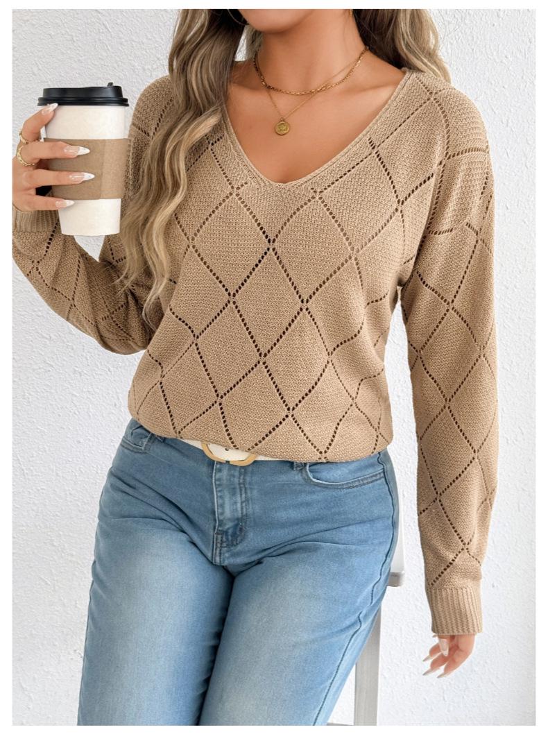 Solid Color V-Neck Plaid Hollow-Out Long Sleeve Sweater L
Solid Color V-Neck Plaid Hollow-Out Long Sleeve Sweater L