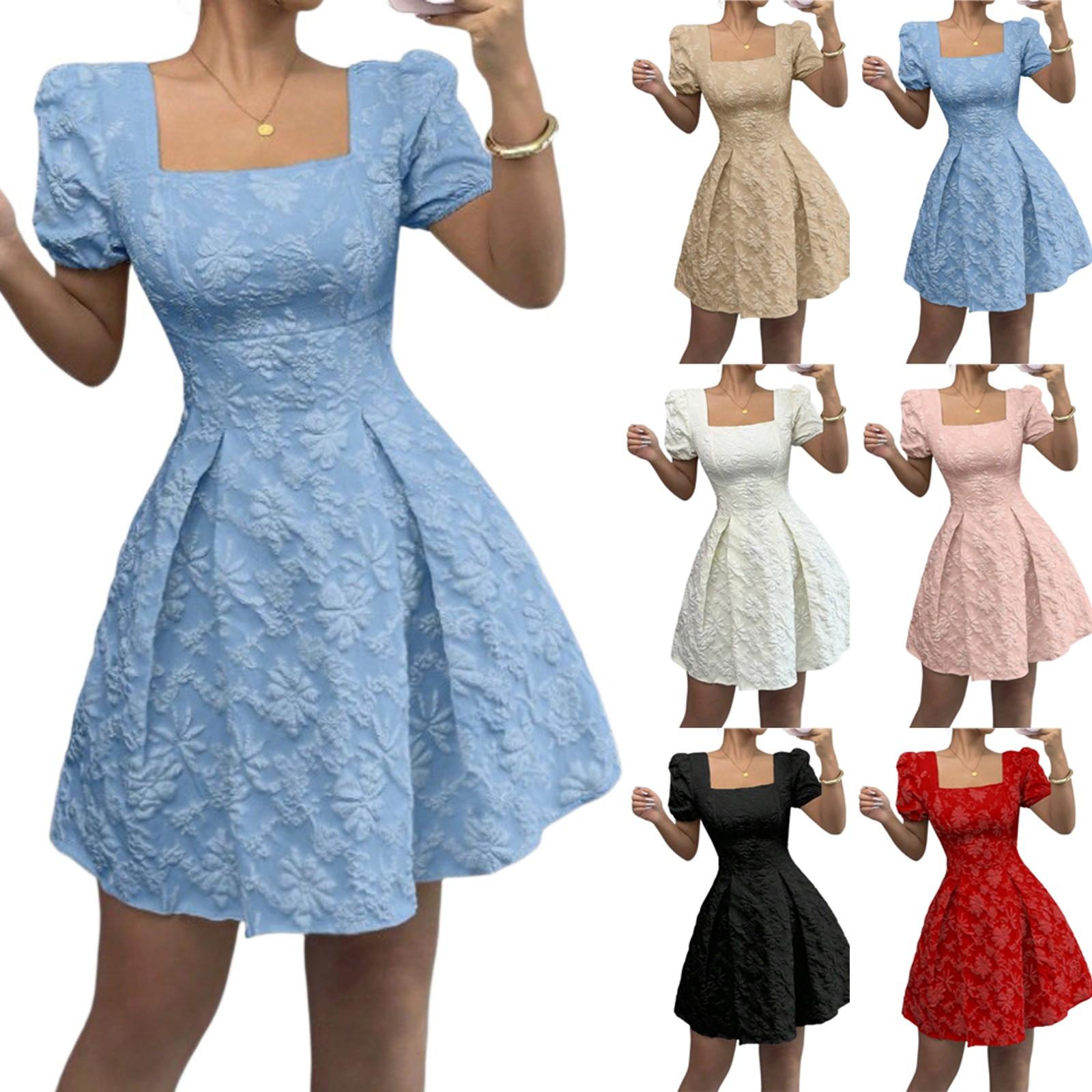 Women s Fashionable Solid Color Square Neck Bubble Short Sleeved Dress With Temperament S
Women s Fashionable Solid Color Square Neck Bubble Short Sleeved Dress With Temperament S