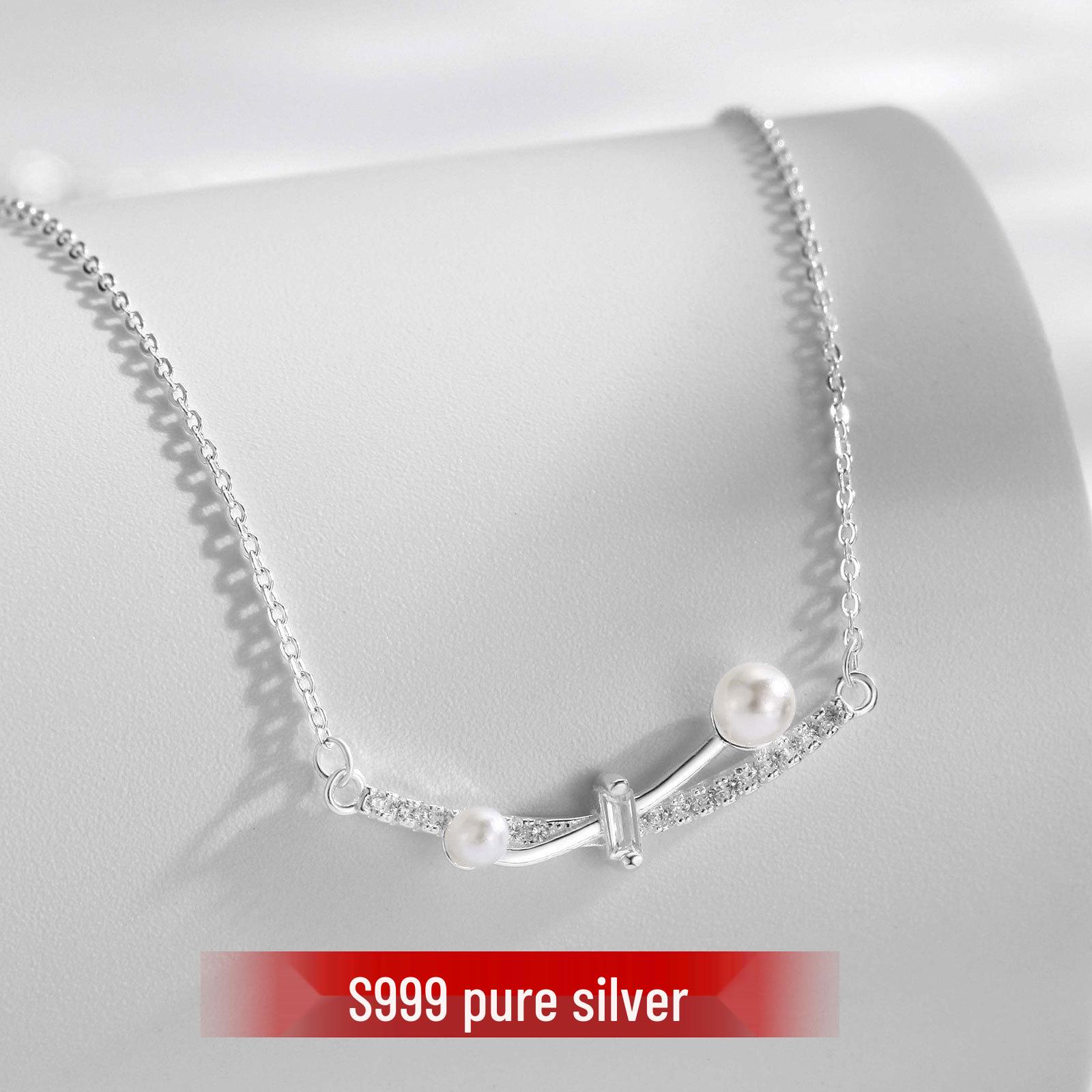 S999 Pure Silver Women s Necklace with Pearl Pendant and Zircon Clavicle Chain - Fresh, Light Luxury Design. Pure Silver
S999 Pure Silver Women s Necklace with Pearl Pendant and Zircon Clavicle Chain - Fresh, Light Luxury Design. Pure Silver