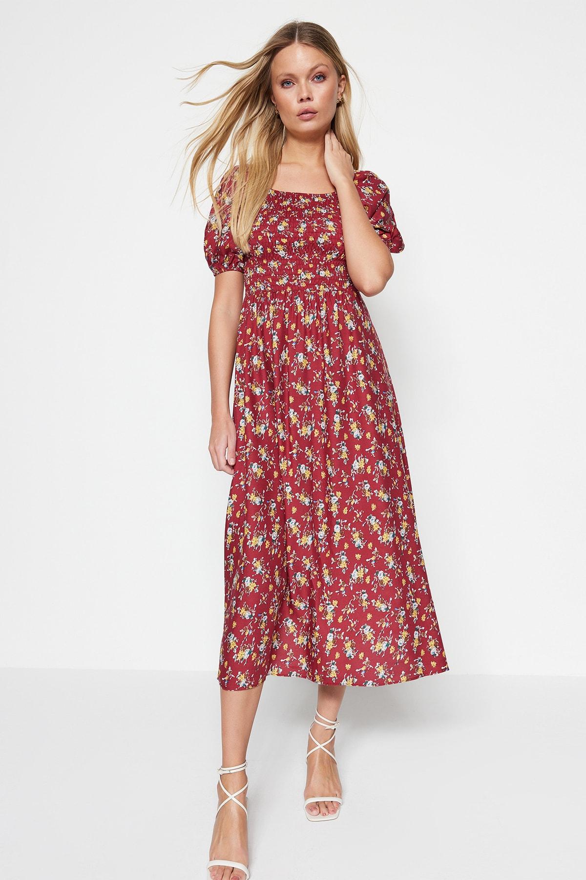 Женское модное новое платье бордового цвета с цветочным узором и фигурной талией, платье миди из вискозной ткани S бордовый
Женское модное новое платье бордового цвета с цветочным узором и фигурной талией, платье миди из вискозной ткани S бордовый