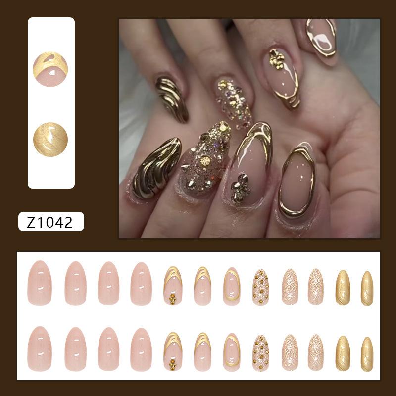 Champagne three-dimensional flash diamond medium and long almond nail sweet and cool fashion versatile European and American ins style wearing armor 2
Champagne three-dimensional flash diamond medium and long almond nail sweet and cool fashion versatile European and American ins style wearing armor 2