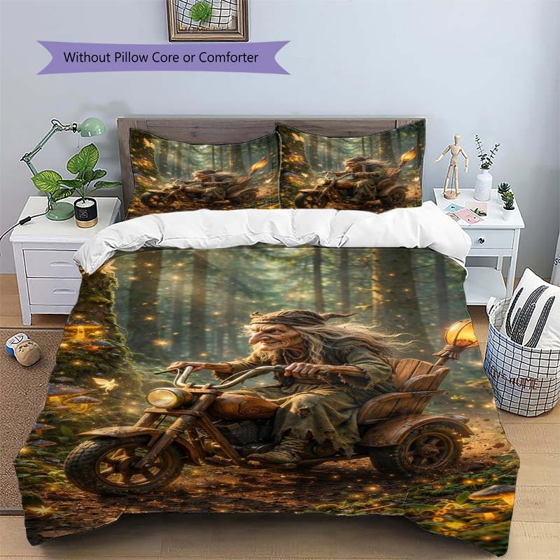 Enchanted Forest Witch on Motorcycle 3Pcs Bedding Set, Duvet Cover with 2 Pillowcases, No Core 135x200cm
Enchanted Forest Witch on Motorcycle 3Pcs Bedding Set, Duvet Cover with 2 Pillowcases, No Core 135x200cm