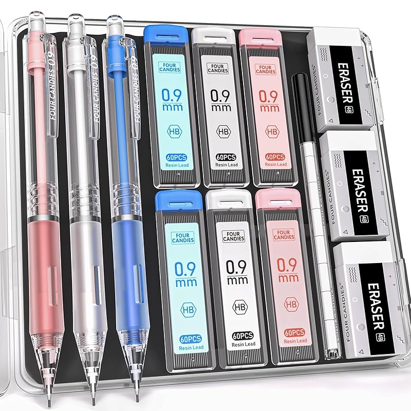 Four Candies cute mechanical pencil set 0.9mm 3 pieces pastel mechanical pencil 360 HB core refills With eraser student for school
Four Candies cute mechanical pencil set 0.9mm 3 pieces pastel mechanical pencil 360 HB core refills With eraser student for school
