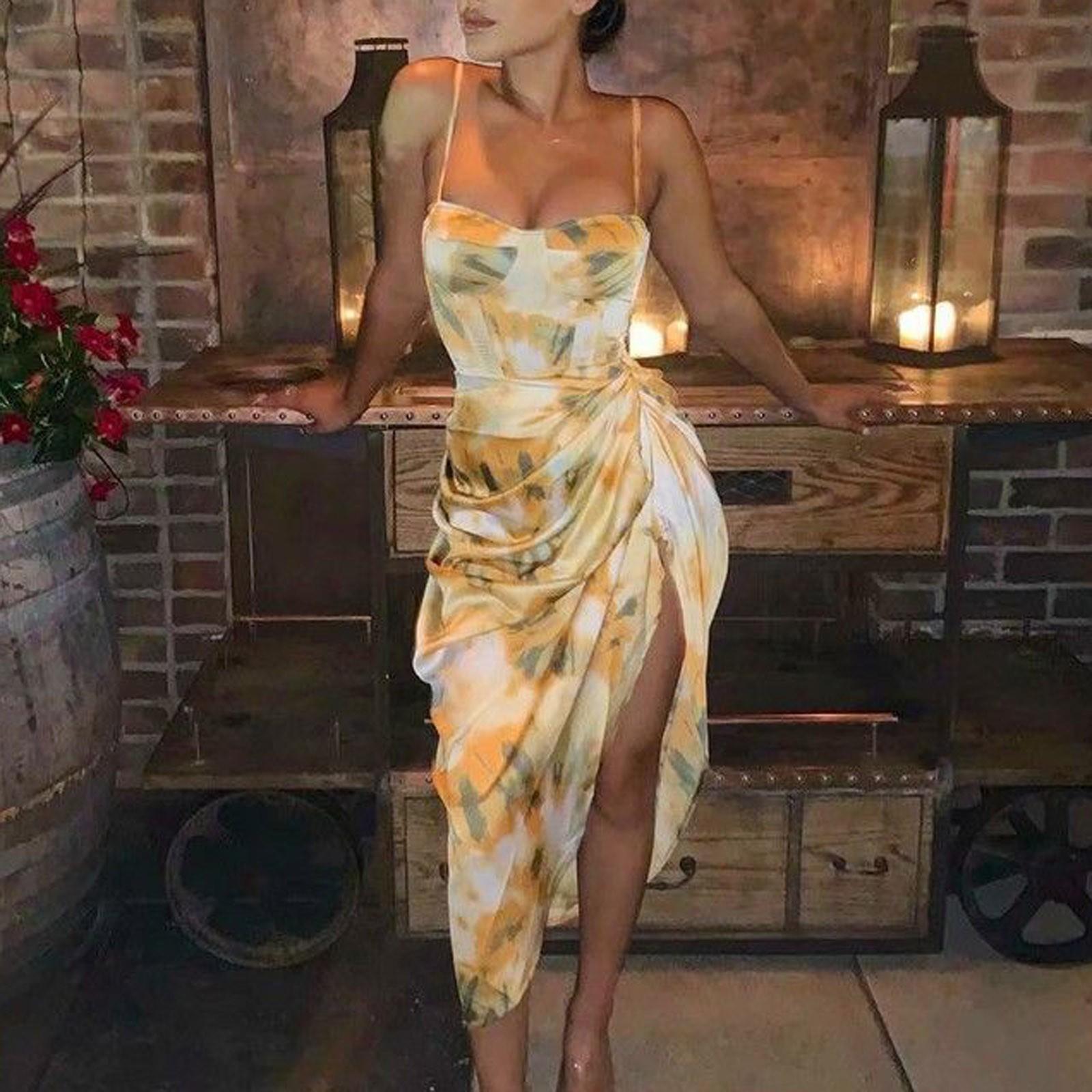 Женское повседневное модное сексуальное платье с рюшами и нерегулярным разрезом по бокам 
Женское повседневное модное сексуальное платье с рюшами и нерегулярным разрезом по бокам