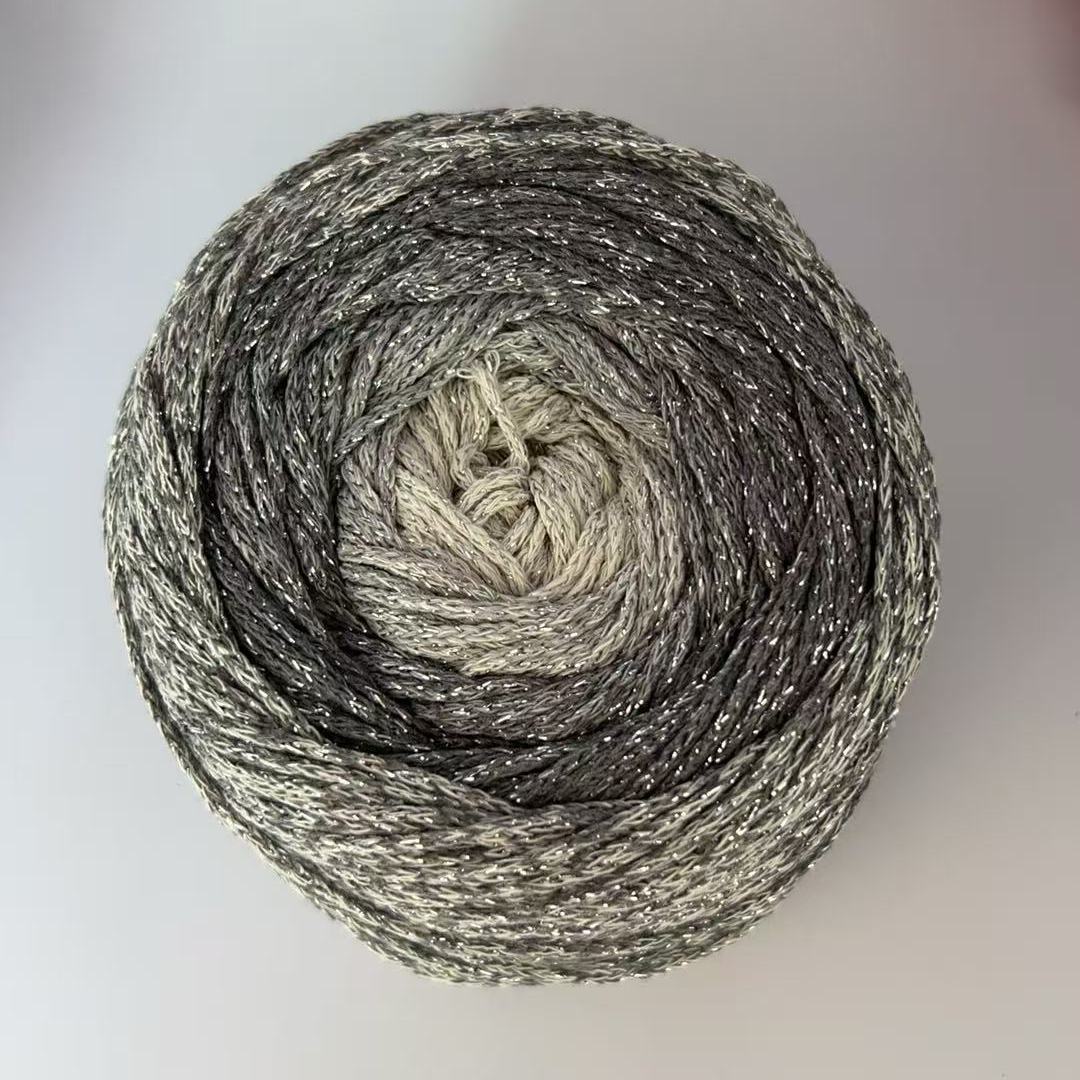 1.5mm Silver Sparkling Gradual Change Cake Thread Yarn, 200g Hollow Cotton Bag Special Thread Weaving DIY Knitting Crocheting
1.5mm Silver Sparkling Gradual Change Cake Thread Yarn, 200g Hollow Cotton Bag Special Thread Weaving DIY Knitting Crocheting