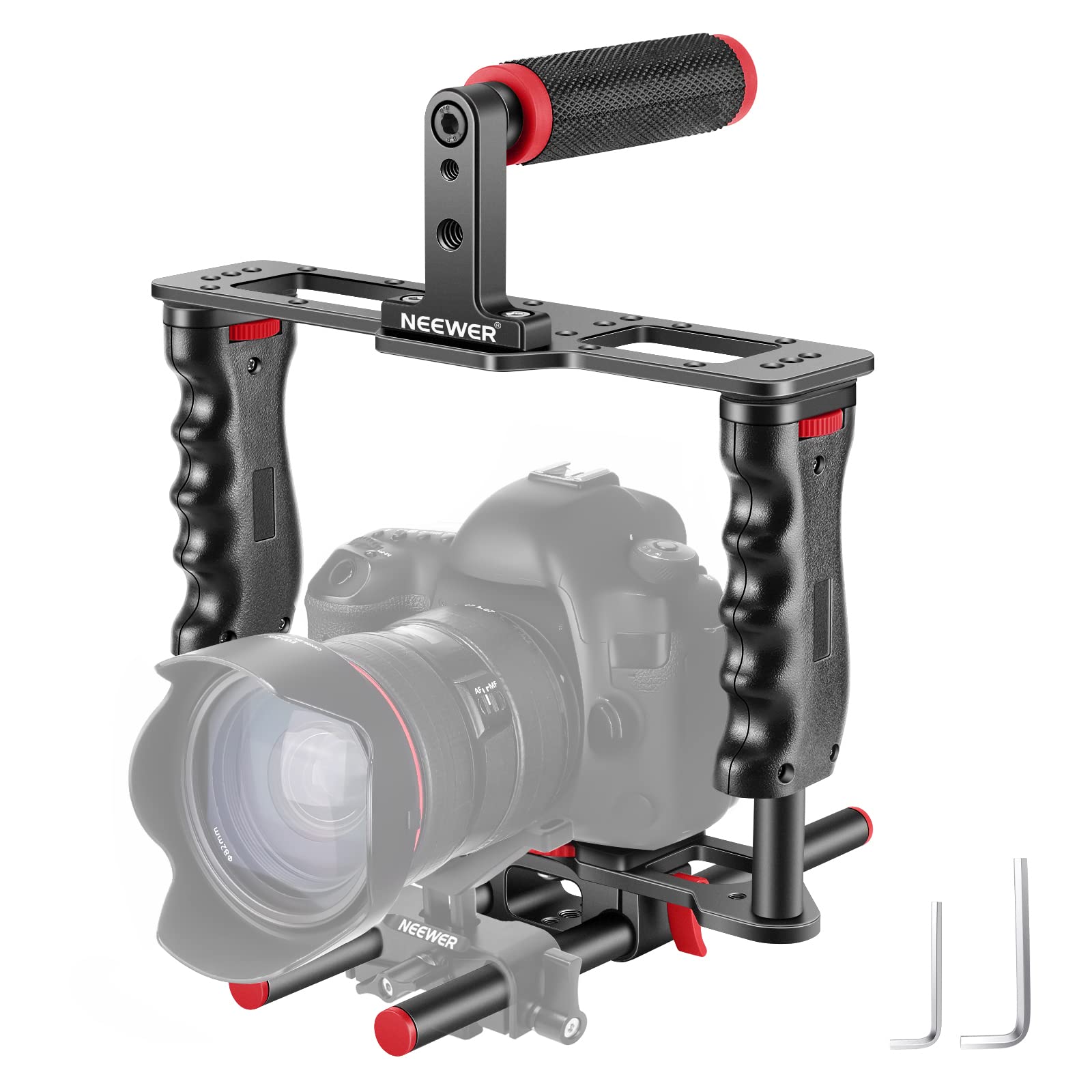 NEEWER Camera Video Cage Filmmaking Kit, Aluminum Alloy, with Top Handle/Dual Hand Grips/2 x 15mm Rods, Compatible with Fujifilm and other DSLR Camera
NEEWER Camera Video Cage Filmmaking Kit, Aluminum Alloy, with Top Handle/Dual Hand Grips/2 x 15mm Rods, Compatible with Fujifilm and other DSLR Camera