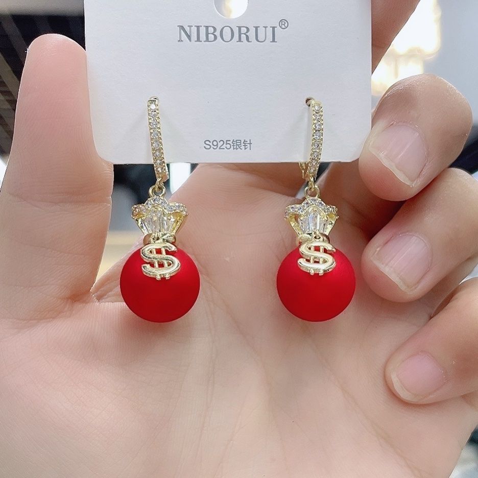 Темпераментные панк-серьги-кольца с имитацией жемчуга и знаком доллара с цирконом, трендовые простые серьги