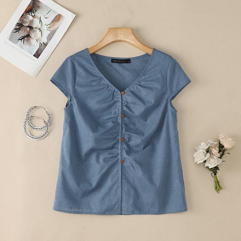 ZANZEA Women Elegant V-Neck Solid Color Short Sleeve Blouse 5XL синій
ZANZEA Women Elegant V-Neck Solid Color Short Sleeve Blouse 5XL синій
