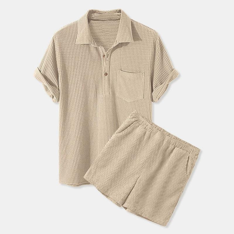Men s Spring and Summer Thin Section Plus Size Solid Colour Leisure Loose Plaid Lapel Short Sleeve + Casual Shorts Sports Two Piece Set L
Men s Spring and Summer Thin Section Plus Size Solid Colour Leisure Loose Plaid Lapel Short Sleeve + Casual Shorts Sports Two Piece Set L