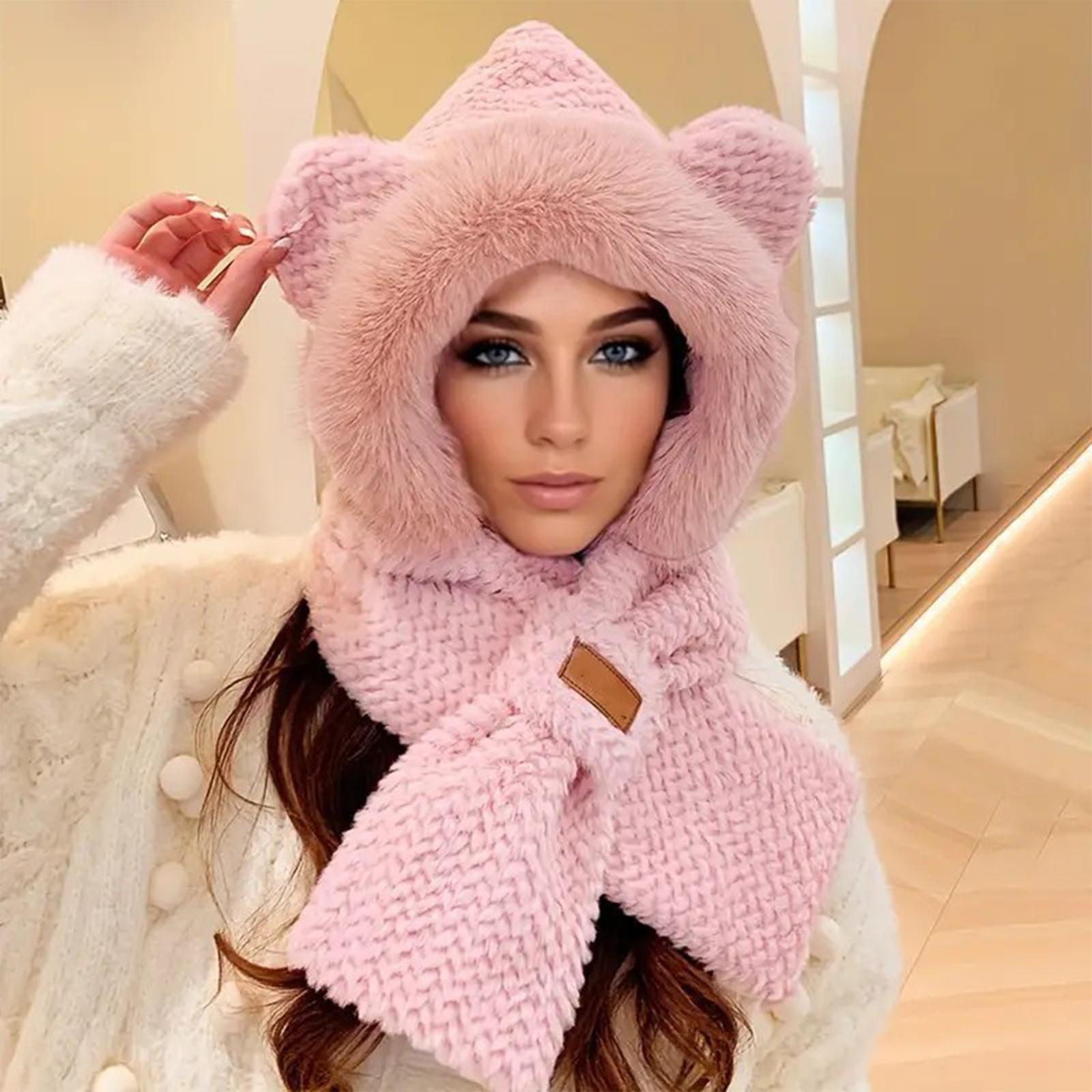 Women s Scarf One-piece Hooded Cute Cycling Thick Warm Plush Hat One Size
Women s Scarf One-piece Hooded Cute Cycling Thick Warm Plush Hat One Size