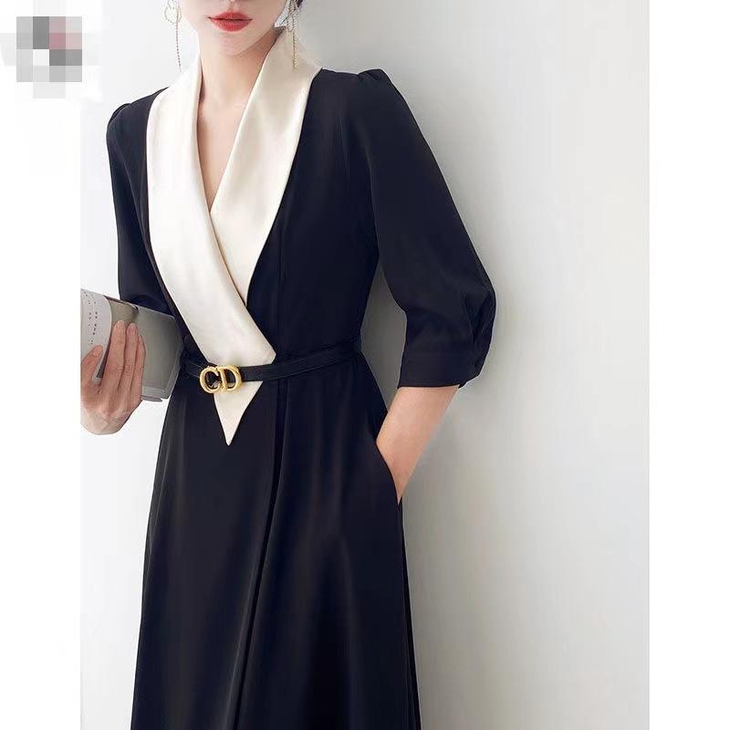 Элегантное платье с v-образным вырезом, темпераментная длинная юбка, профессиональная одежда 
Элегантное платье с v-образным вырезом, темпераментная длинная юбка, профессиональная одежда