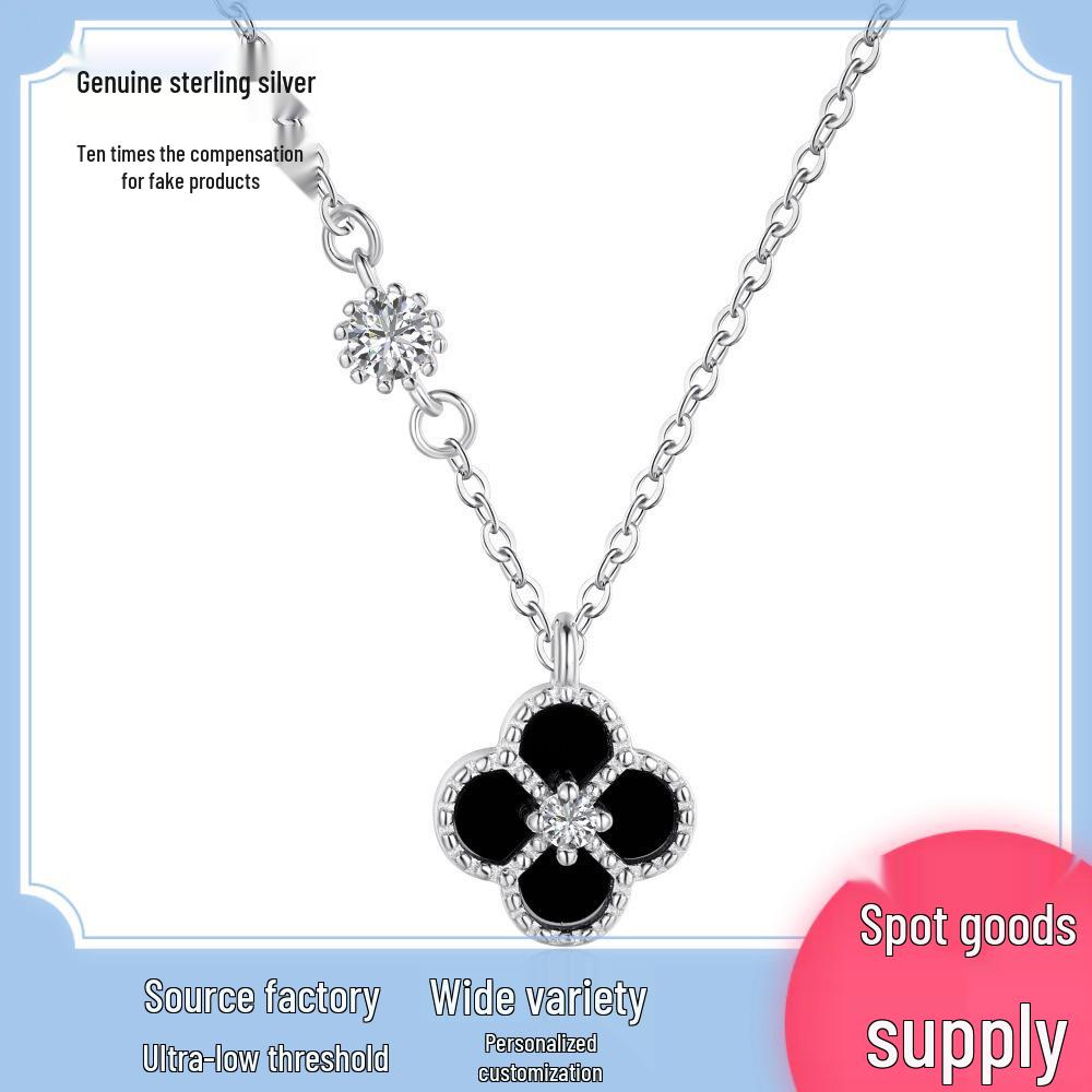 925 Sterling Silver Black Agate Four-Leaf Clover Pendant Necklace - Women s Japanese & Korean Fashion, Light Luxury, Trendy Design 925 Sterling Silver
925 Sterling Silver Black Agate Four-Leaf Clover Pendant Necklace - Women s Japanese & Korean Fashion, Light Luxury, Trendy Design 925 Sterling Silver