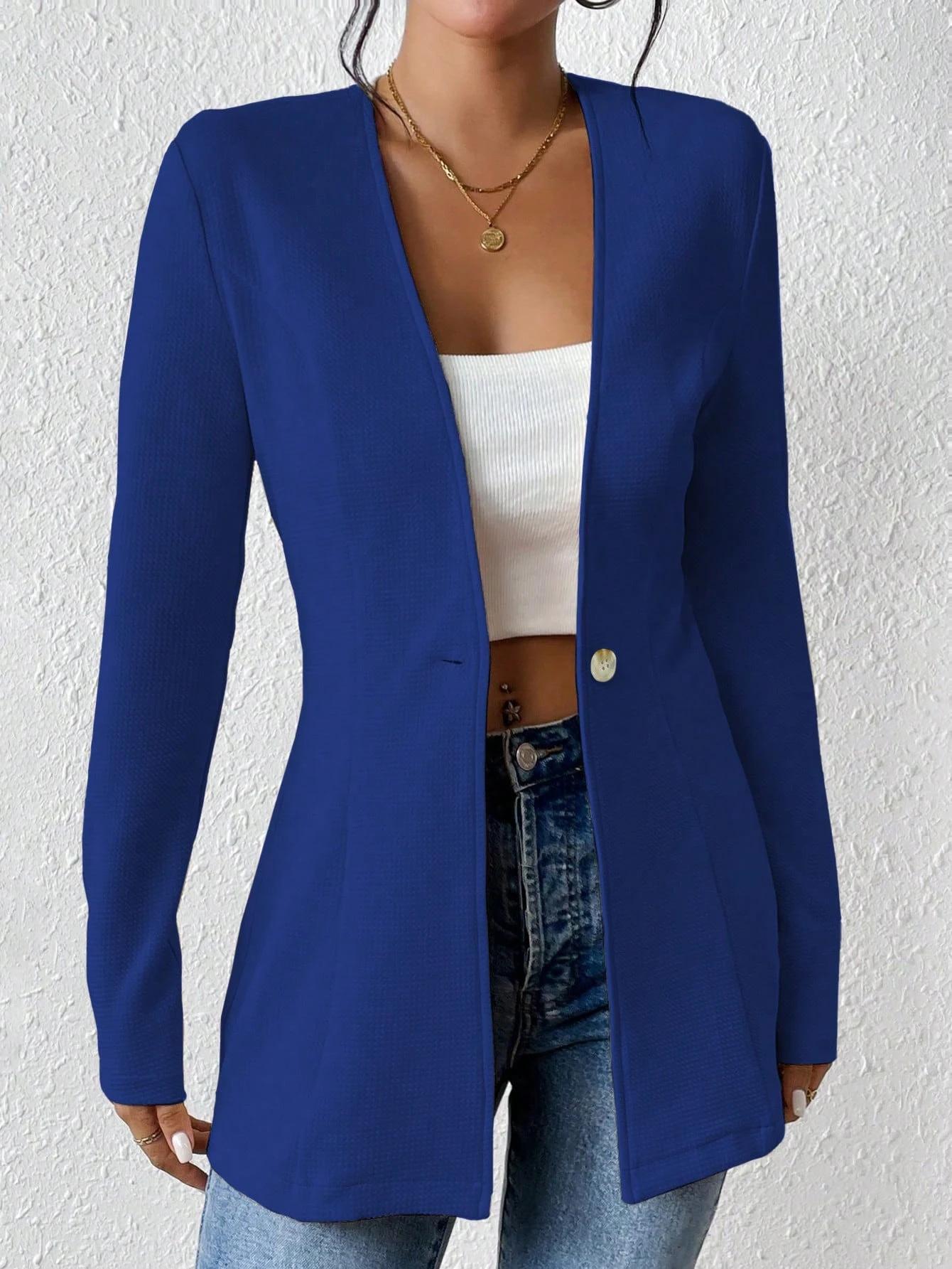 European and American new Korean version of fashion temperament V-neck one-button solid color long-sleeved small blazer XXL синій
European and American new Korean version of fashion temperament V-neck one-button solid color long-sleeved small blazer XXL синій