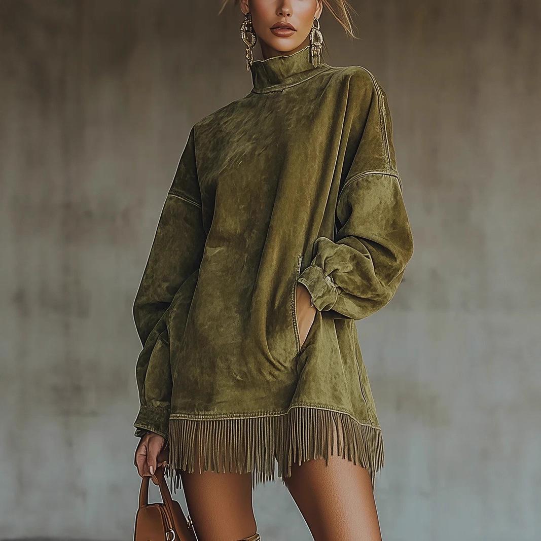 2025 European & American High Collar Suede Plush Retro Tassel Pocket Dress M армія зелений колір
2025 European & American High Collar Suede Plush Retro Tassel Pocket Dress M армія зелений колір