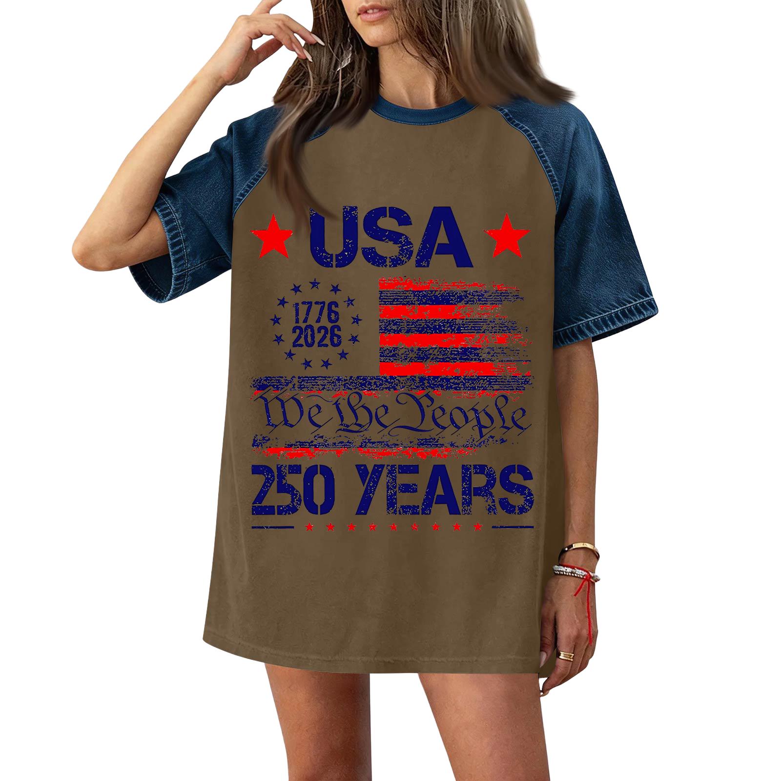 Women Casual Short Sleeve T Shirt 250 Years Independence Day Print Denim Patchwork Loose Fit Tee Top S
Women Casual Short Sleeve T Shirt 250 Years Independence Day Print Denim Patchwork Loose Fit Tee Top S