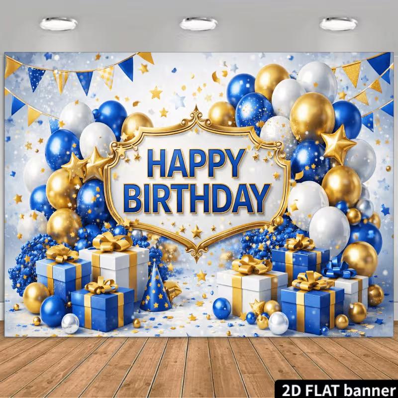 2D Boys Blue Gold Birthday Backdrop, Happy Birthday Sign & Stars Photography Background 47.2x31.5inch/120*80cm
2D Boys Blue Gold Birthday Backdrop, Happy Birthday Sign & Stars Photography Background 47.2x31.5inch/120*80cm
