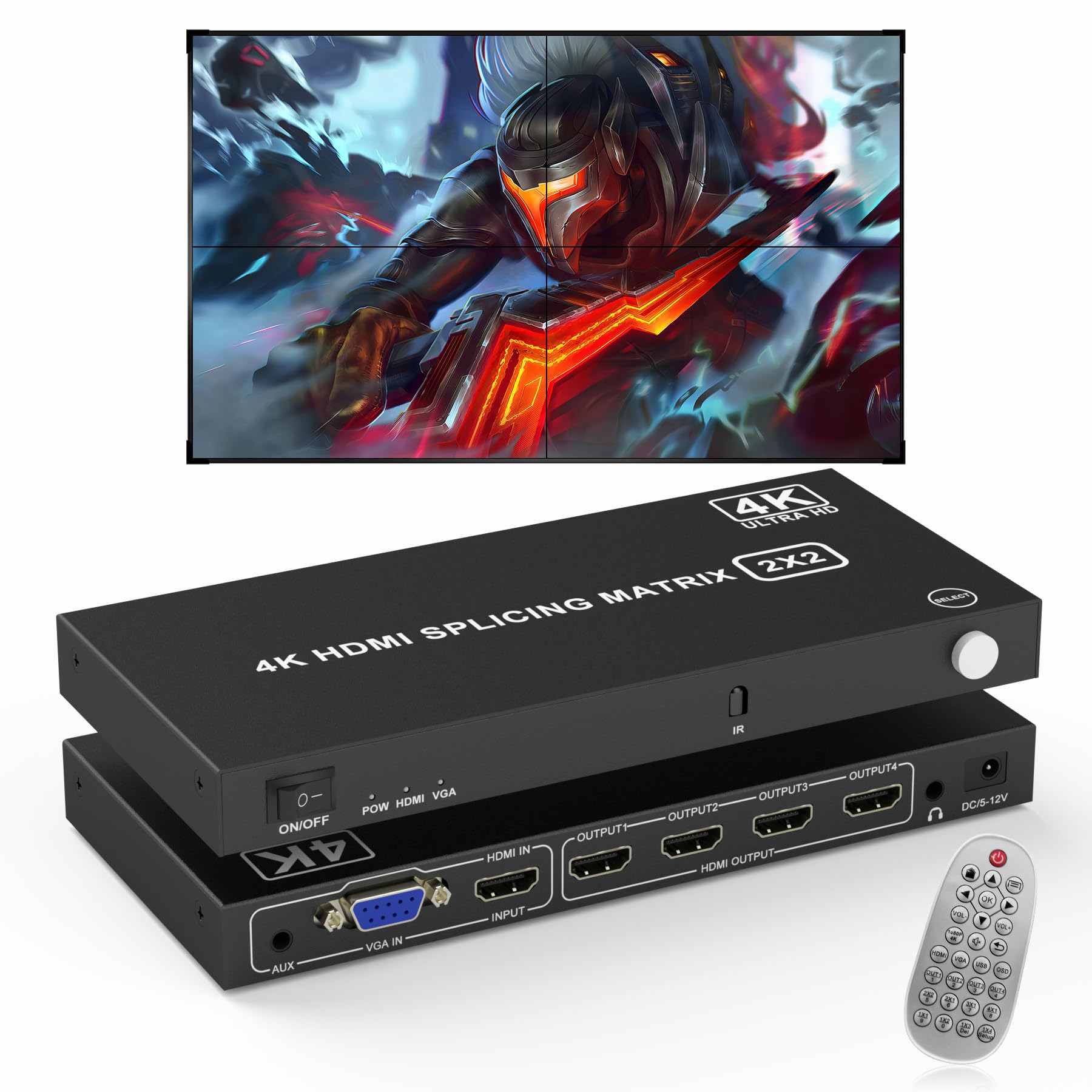 2x2 HDMI TV Wall TV Wall Controller HDMI and VGA HDMI 180 Degree Rotation 8 Display Modes 1x1 1x2 1x3 1x4 2x2 2x1 3x1 4x1 Includes Remote Control for
2x2 HDMI TV Wall TV Wall Controller HDMI and VGA HDMI 180 Degree Rotation 8 Display Modes 1x1 1x2 1x3 1x4 2x2 2x1 3x1 4x1 Includes Remote Control for