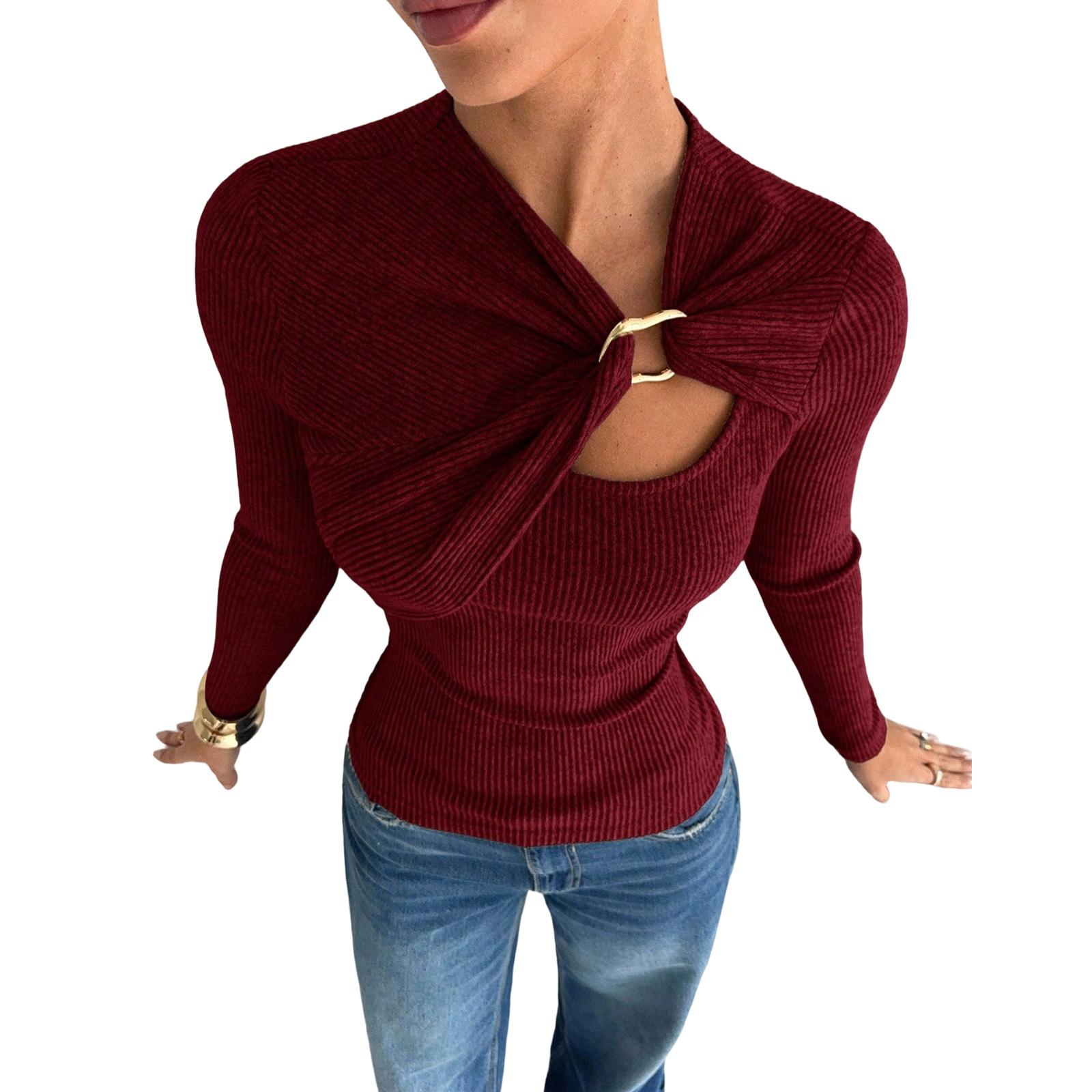 Women s Soft Asymmetrical Draped Hollow-Out Metal Buckle Decorated Long-Sleeved T-Shirt Base Layer XL винний
Women s Soft Asymmetrical Draped Hollow-Out Metal Buckle Decorated Long-Sleeved T-Shirt Base Layer XL винний