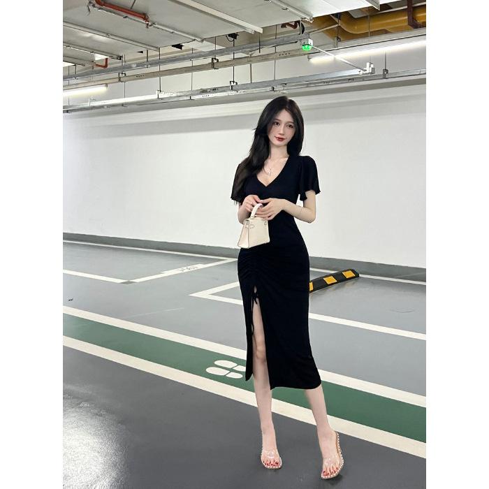 Sexy black dress women s summer new temperament drawstring split fork slim small knee dress XL чорний
Sexy black dress women s summer new temperament drawstring split fork slim small knee dress XL чорний