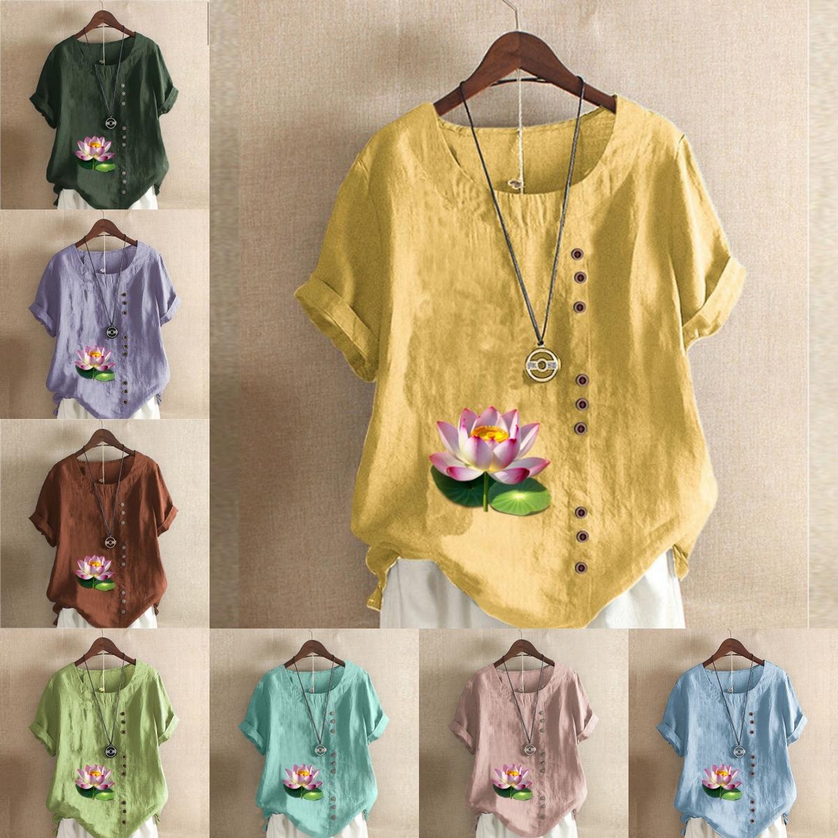 Women s Fashion Lotus Prined Round Neck Short Sleeve T-shirt Casual Cotton Linen Graphic Shirt Leisure Loose Summer Blouse Tops S рожевий
Women s Fashion Lotus Prined Round Neck Short Sleeve T-shirt Casual Cotton Linen Graphic Shirt Leisure Loose Summer Blouse Tops S рожевий