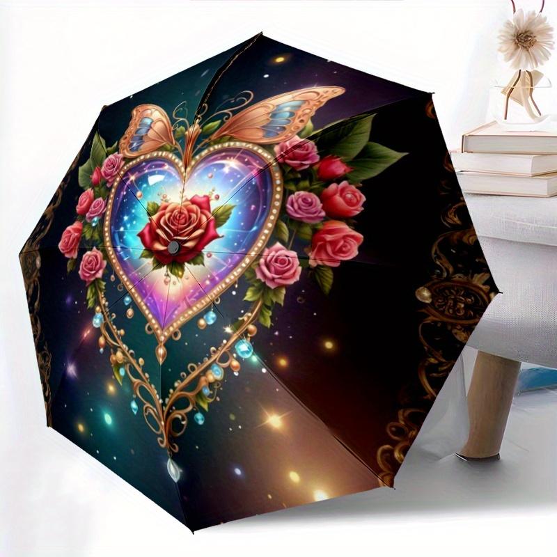 1pc Automatic Open/Close Umbrella with Floral Butterfly Love Rose Heart Design - Elegant Pink Roses, Green Leaves & Golden Acc (as the picture,Iron&8K)
1pc Automatic Open/Close Umbrella with Floral Butterfly Love Rose Heart Design - Elegant Pink Roses, Green Leaves & Golden Acc (as the picture,Iron&8K)