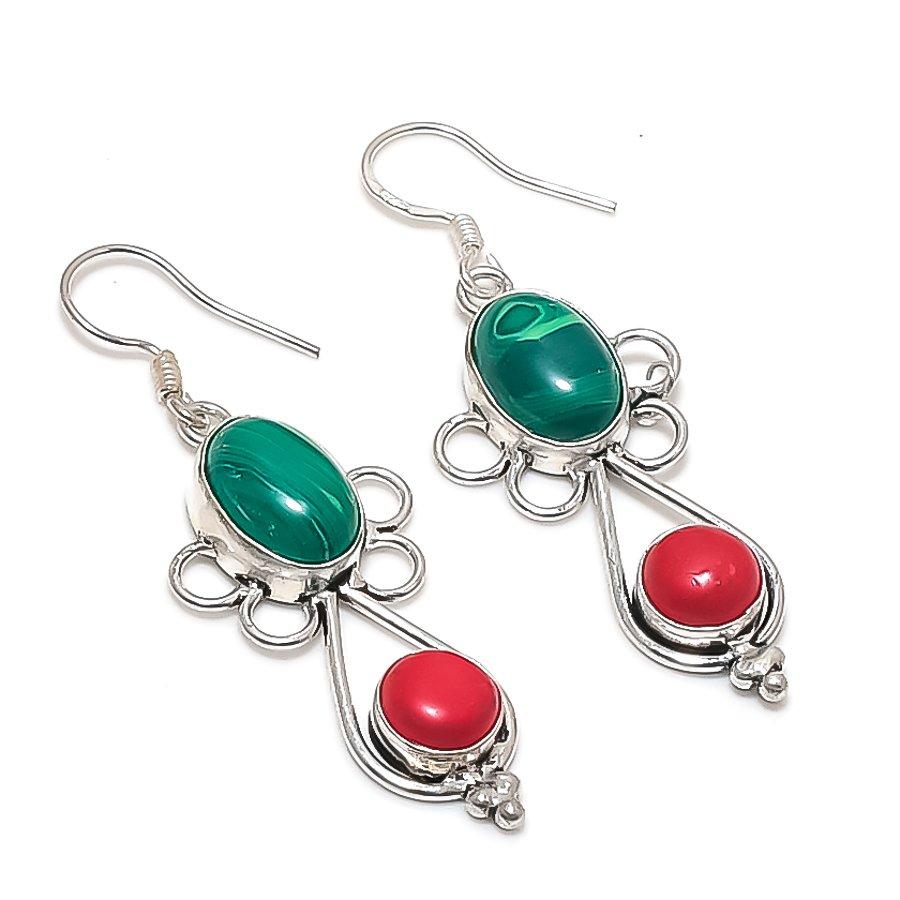 Malachite, Coral Gemstone 925 Sterling Silver Jewelry Earring 2.36 KJ-867
Malachite, Coral Gemstone 925 Sterling Silver Jewelry Earring 2.36 KJ-867