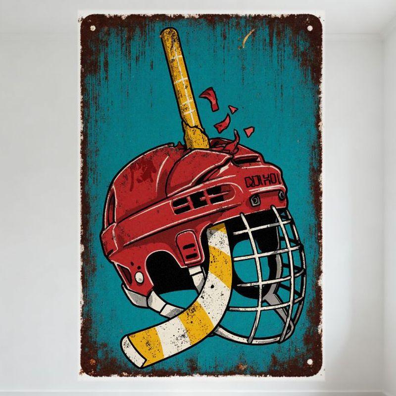 Vintage Distressed Hockey Helmet Metal Sign with Rusty Border Teal Background - Hockey Stick Impact Art for Man Cave Bar Pub Wal 20x30cm(7.8x11.8inch)
Vintage Distressed Hockey Helmet Metal Sign with Rusty Border Teal Background - Hockey Stick Impact Art for Man Cave Bar Pub Wal 20x30cm(7.8x11.8inch)