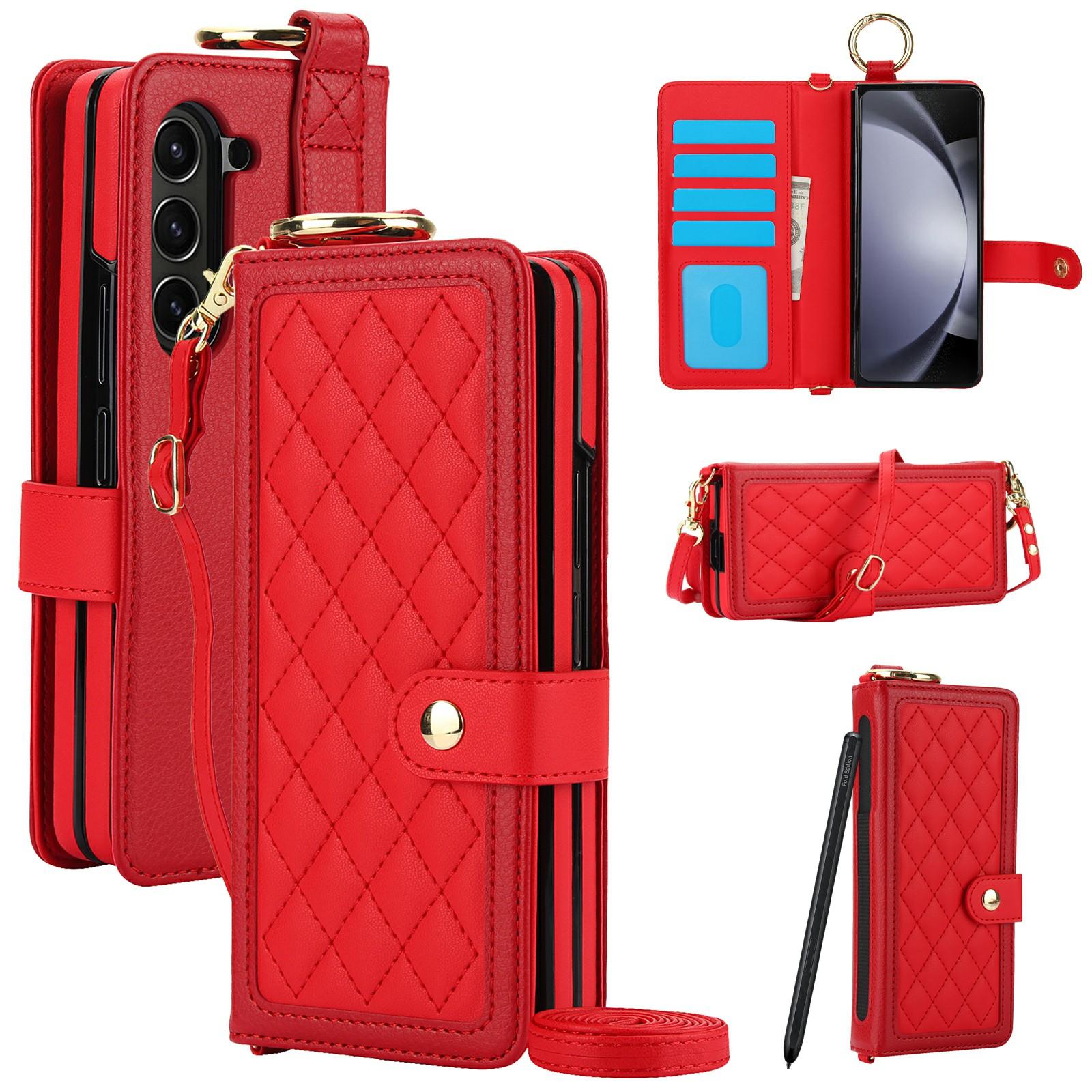 For Samsung Galaxy Z Fold5 5G Case Quilted Design Ring Holder Leather Wallet Phone Cover with Shoulder Strap Red
For Samsung Galaxy Z Fold5 5G Case Quilted Design Ring Holder Leather Wallet Phone Cover with Shoulder Strap Red