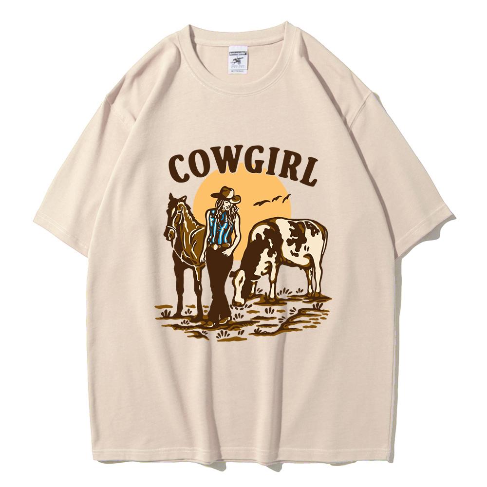 The Cowgirl And Her Cow And Horse Live In the West Жіночі топи Вулична повсякденна футболка Oversize Streetwear Бавовняна футболка з круглим вирізом L бежевий
The Cowgirl And Her Cow And Horse Live In the West Жіночі топи Вулична повсякденна футболка Oversize Streetwear Бавовняна футболка з круглим вирізом L бежевий