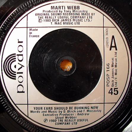 7inch Record MARTI WEBB Your Ears Should Be Burning Now POSP166 Polydor 1980 UK Pop Used
7inch Record MARTI WEBB Your Ears Should Be Burning Now POSP166 Polydor 1980 UK Pop Used