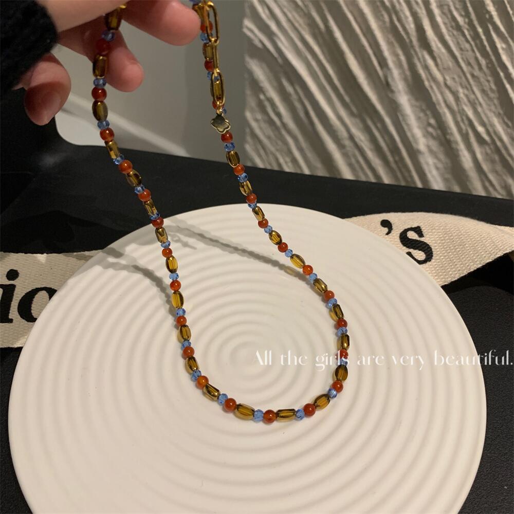 Ретро-цветное ожерелье из бисера в стиле Сюй Лу с коричневыми хрустальными бусинами
