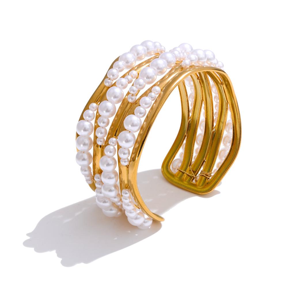 Yhpup 53mm Simulated Pearls Big Cuff Wide Bracelet Bangle 18K PVD Plated Stainless Steel Arrivals Elegance Open Wrist Jewelry
Yhpup 53mm Simulated Pearls Big Cuff Wide Bracelet Bangle 18K PVD Plated Stainless Steel Arrivals Elegance Open Wrist Jewelry