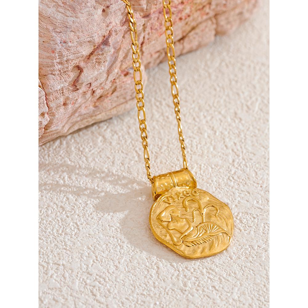 Yhpup Exclusive Waterproof 12 Constellation Pendant Necklace Stainless Steel Hammered Vintage Golden 18K Plated Fashion Jewelry
Yhpup Exclusive Waterproof 12 Constellation Pendant Necklace Stainless Steel Hammered Vintage Golden 18K Plated Fashion Jewelry