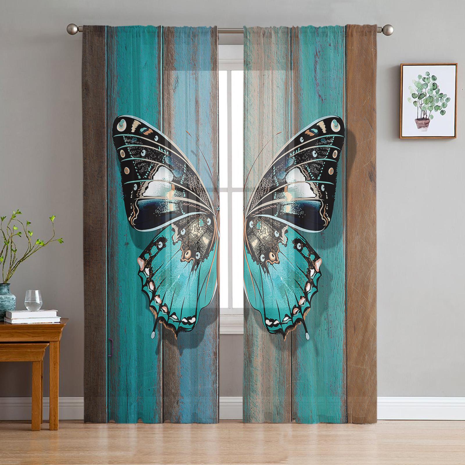 Wooden Texture Turquoise Butterfly Sheer Curtains for Living Room Decoration Window Curtains Kitchen Tulle Voile Curtains W135 x H115cm x1
Wooden Texture Turquoise Butterfly Sheer Curtains for Living Room Decoration Window Curtains Kitchen Tulle Voile Curtains W135 x H115cm x1