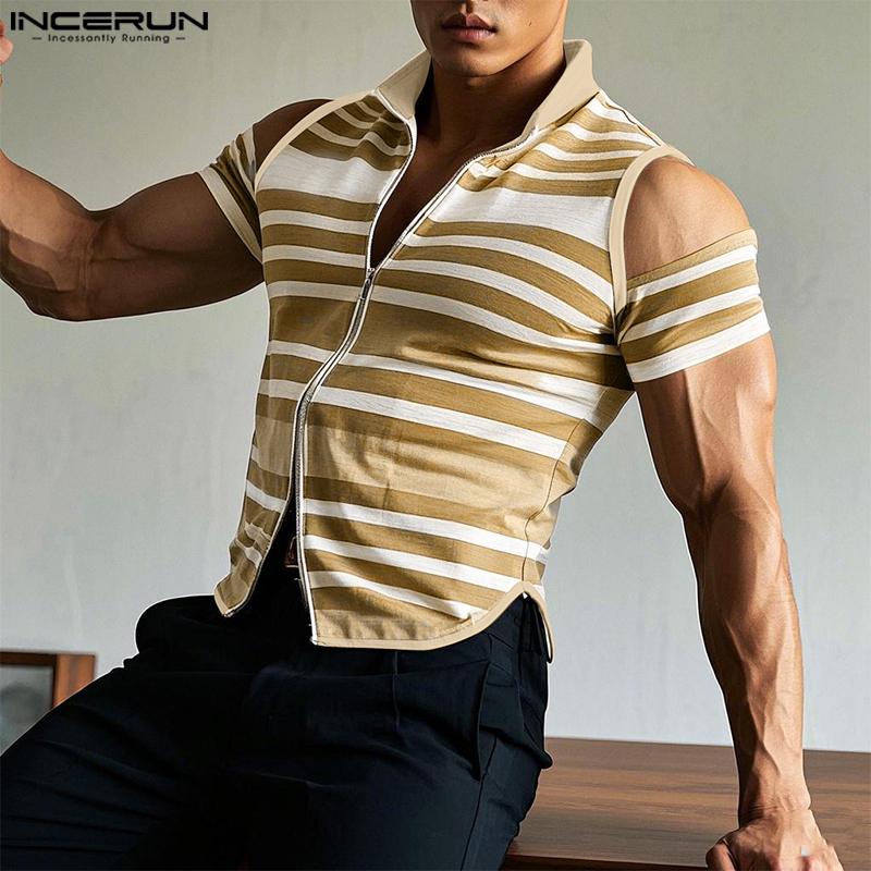 INCERUN Summer Men Cutout Short Sleeve Stitching Zipper Up Striped Casual T-shirts 3XL хакі
INCERUN Summer Men Cutout Short Sleeve Stitching Zipper Up Striped Casual T-shirts 3XL хакі