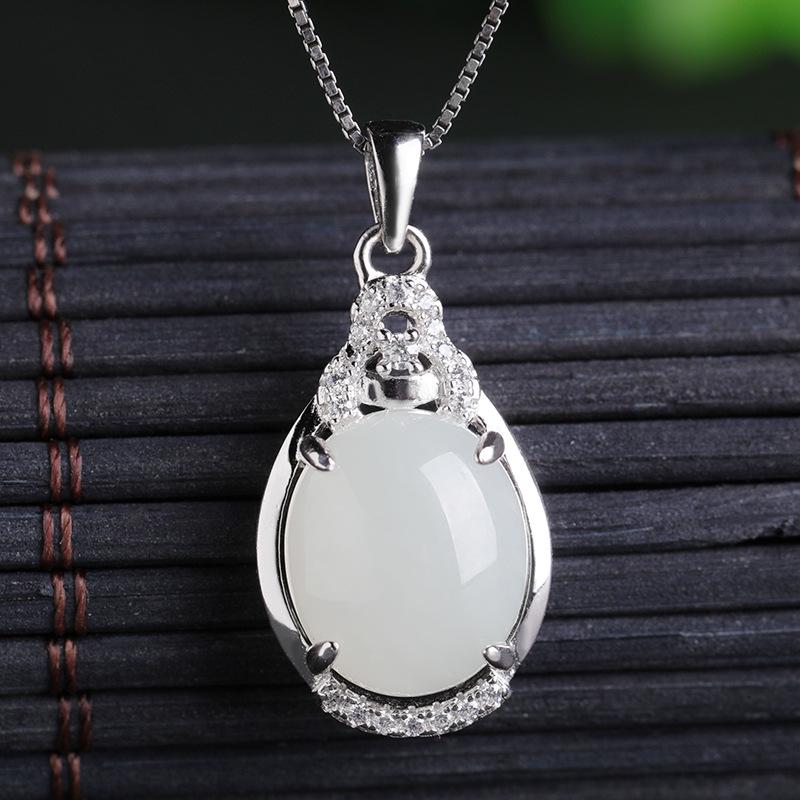 925 Silver Inlaid Hetian Jade Pendant with Certificate - Ancient Style Cabochon Jade Necklace for Women 925 Silver
925 Silver Inlaid Hetian Jade Pendant with Certificate - Ancient Style Cabochon Jade Necklace for Women 925 Silver