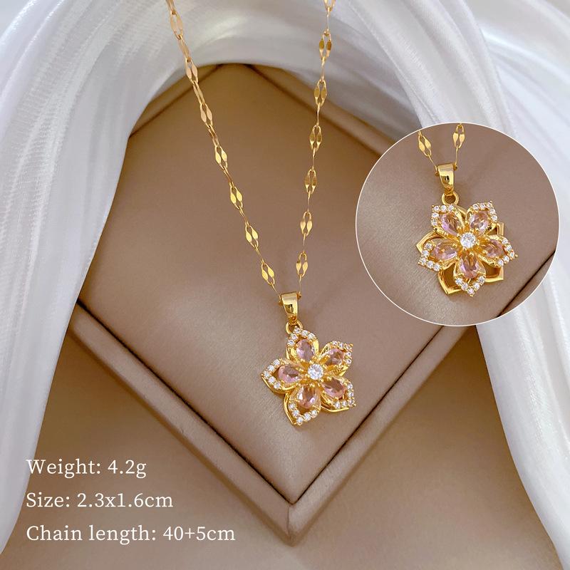Rotatable Shiny Zircon Flower Pendant Necklace for Women Stainless Steel Chain Trendy Jewelry Accessories Gifts for Friends
Rotatable Shiny Zircon Flower Pendant Necklace for Women Stainless Steel Chain Trendy Jewelry Accessories Gifts for Friends