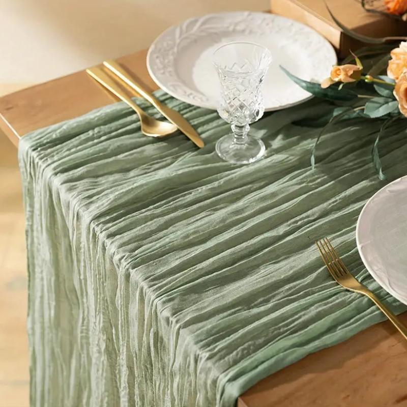 1 шт. Полиэстеровая мятая скатерть Бохо Марля Украшения для свадебного душа Вечеринки Приема Скатерть для праздничной вечеринки 90X180CM