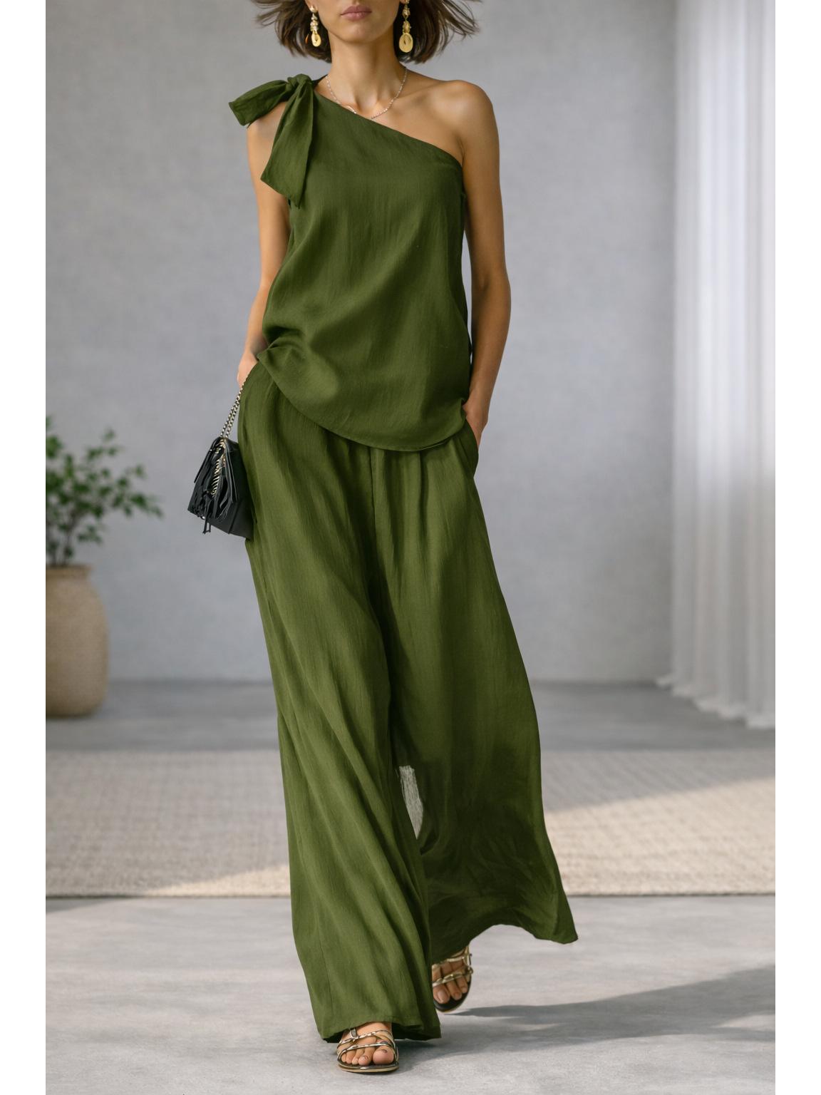 Spring/Summer 2026 Sleeveless One-Shoulder Tie Top & Wide-Leg Pants Set S
Spring/Summer 2026 Sleeveless One-Shoulder Tie Top & Wide-Leg Pants Set S