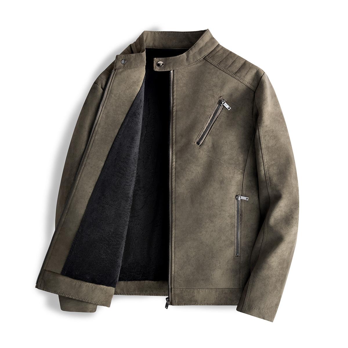 Кожаная куртка мужская бархатная облегающая кожаная куртка с воротником-стойкой в корейском стиле мотоциклетная куртка новая осенне-зимняя куртка модная и красивая 4XL