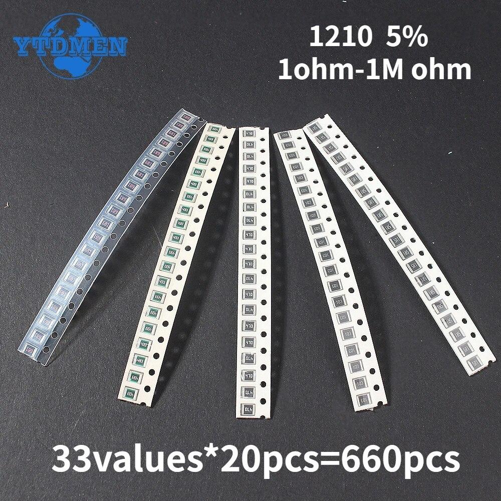 660PCS/Set 1210 Resistor 1r - 1mOhm rezistors assorted kit 33Values 5% resistencias electronica set pack 10 Ом 82 Ом 1K 10K
660PCS/Set 1210 Resistor 1r - 1mOhm rezistors assorted kit 33Values 5% resistencias electronica set pack 10 Ом 82 Ом 1K 10K