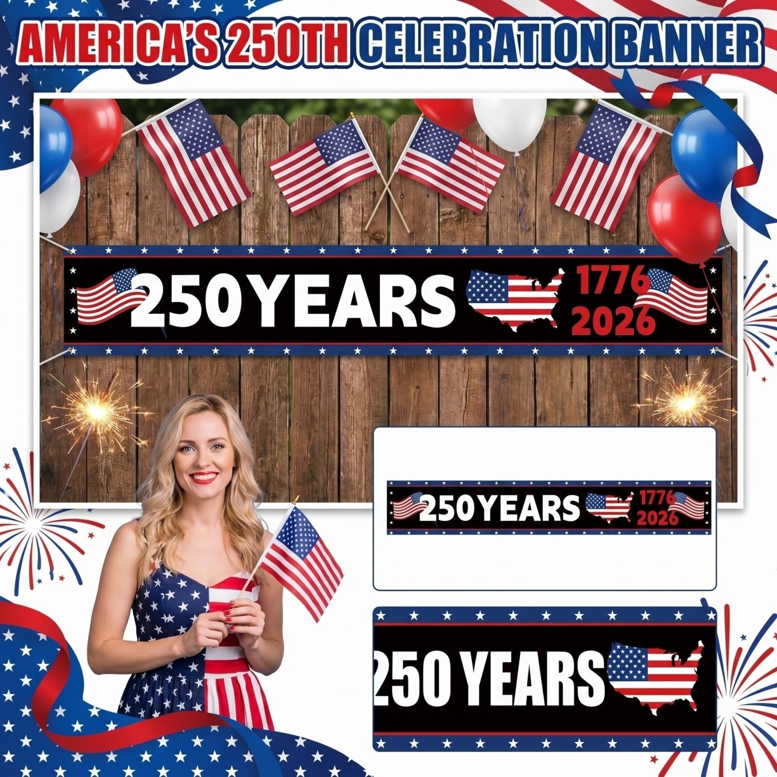 America 250 Years Banner Patriotic Theme Party Decoration Durable Material for Indoor Outdoor Events Celebration One Size
America 250 Years Banner Patriotic Theme Party Decoration Durable Material for Indoor Outdoor Events Celebration One Size